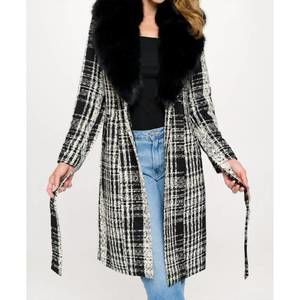 NEW B. COATURE lily plaid vegan wool coat in blk/cream